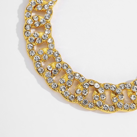 Retro Cuban Link Rhinestone Hoop Earrings (Various Colors) - Picture 3 of 9